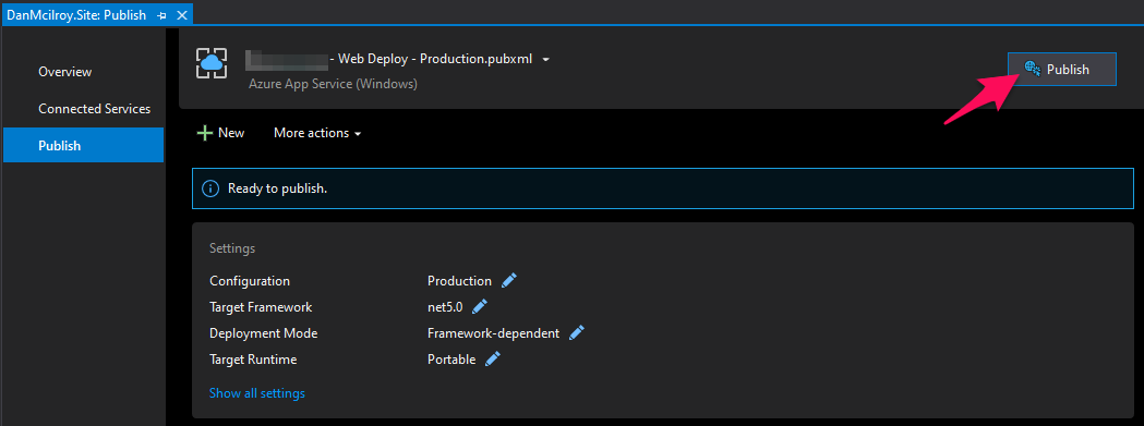 Visual Studio Publish button