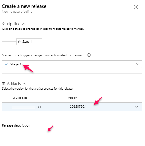 Azure DevOps Release Create a new release