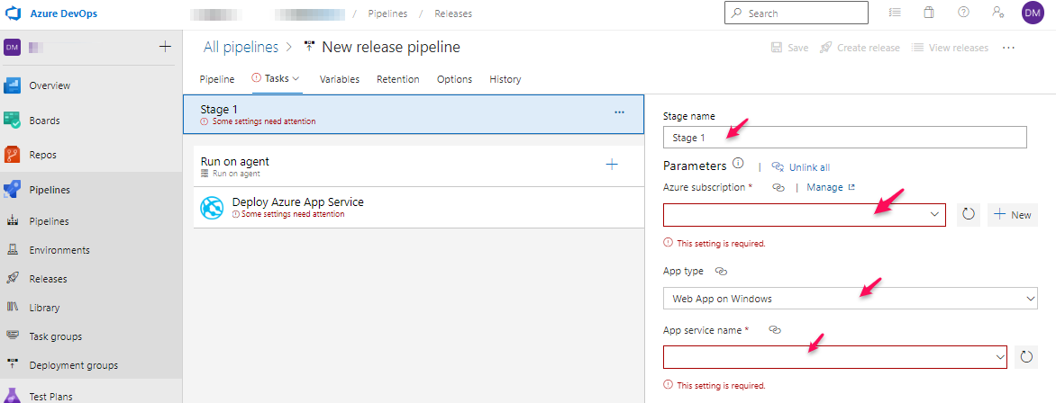 Azure DevOps Release Set-up Stage 1